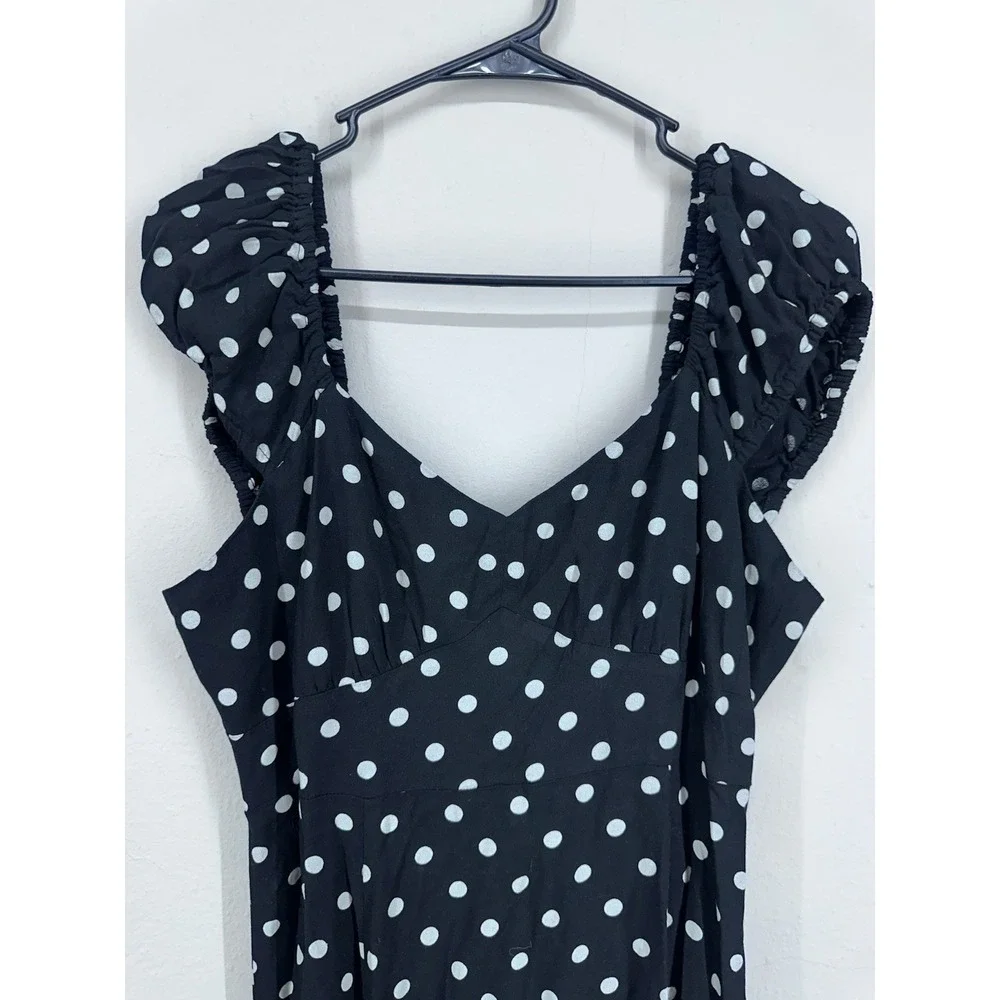 Coquette Puff Sleeve MEDIUM Black White Polka Dot 40s Style Midi Sun‎ Dress